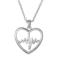 Minimal Zinc Alloy Sliver Color Lifeline Pulse Heartbeat Charm Open Heart Pendant Necklace Medical Gift