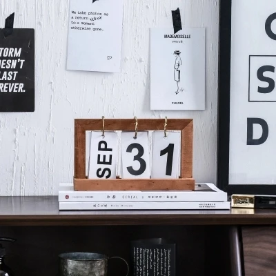 

Nordic style Wooden Iron Ring Calendar Desktop Art Crafts Home Decoration Accessories For School Livingroom Officeroom Gifts