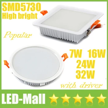 

High Bright 7W 16W 24W 32W Round /Square LED Panel Lights SMD5730 AC85-265V Fixture Recessed Ceiling Down Lights Lamp CE SAA UL
