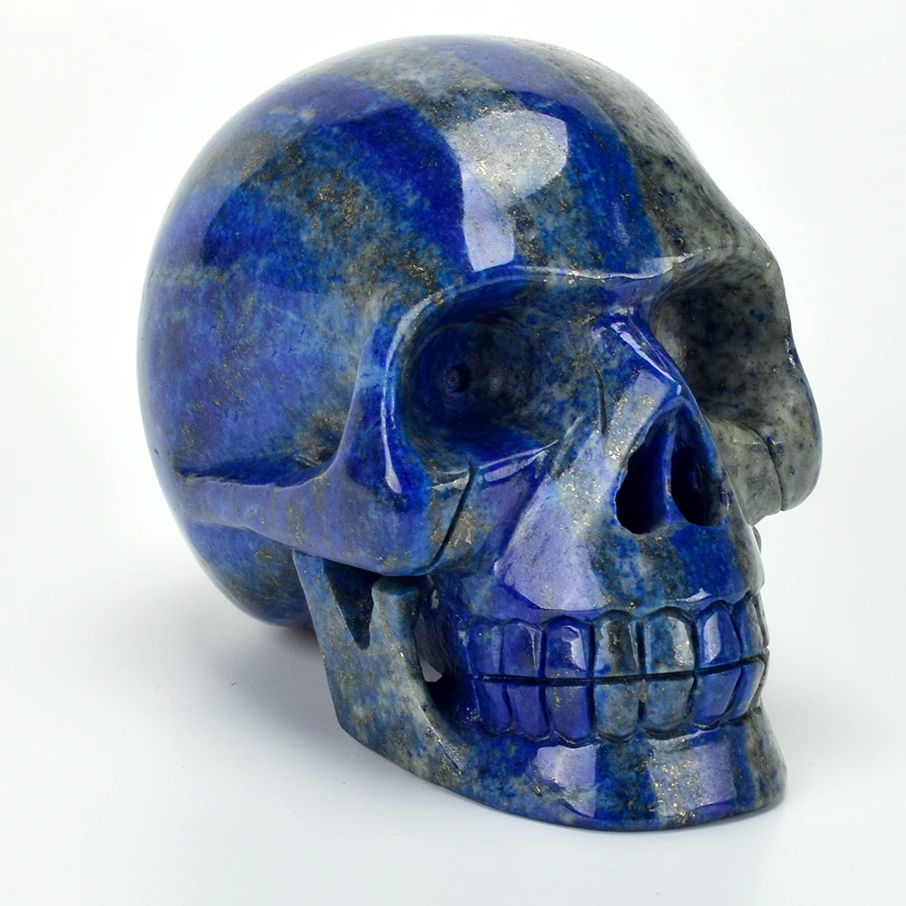 

3.8 ''Natural Lapis Lazuli Skull Hand Carved Stone Crystal Skull Statue Realistic Healing Statue Skull Figurine Home Decor