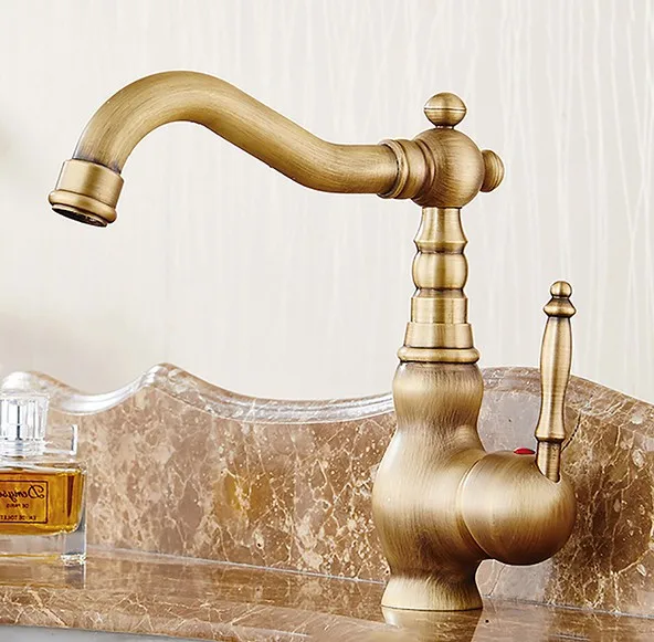 Antique Brass Single Lever Handle Swivel Kitchen Bathroom Sink Basin Faucet Mixer Taps aan002