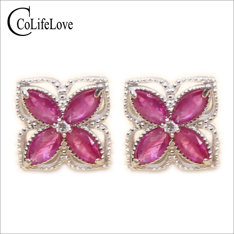 Beautiful natural ruby stud eaiings 8pcs 2*4mm ruby gemstone stud