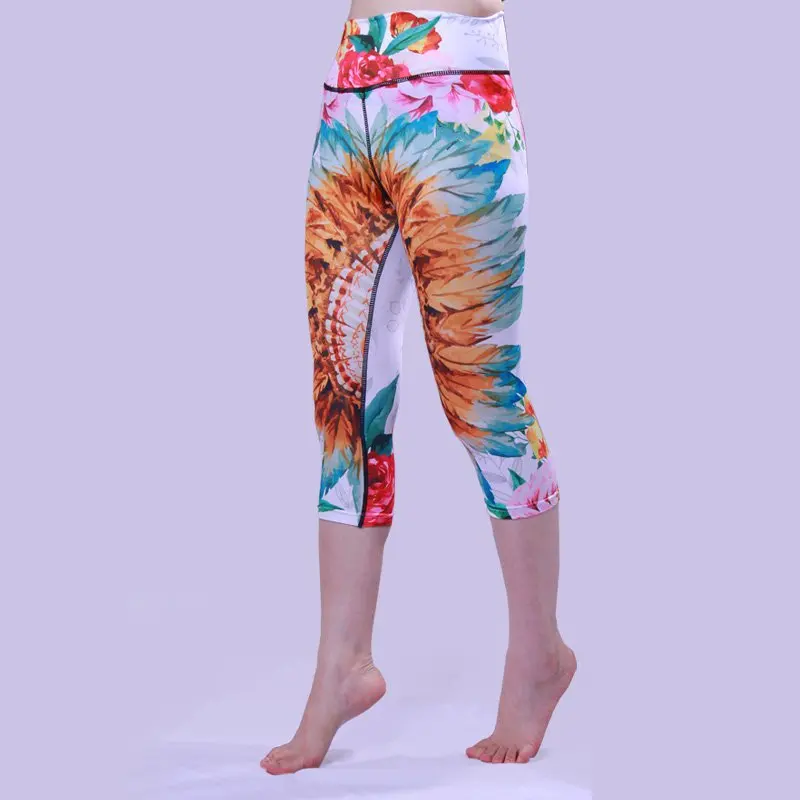 Women's Floral Print Pattern Running Tights Elastic Slim High Waist