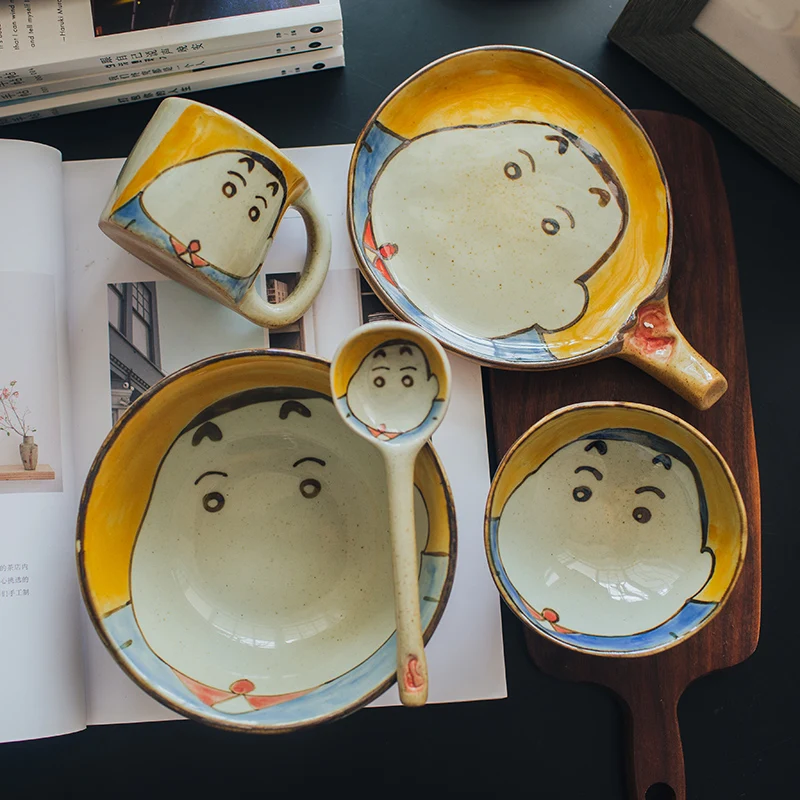 Shin-chan 5 pieces Crayon Shin-chan Набор для раскрашивания по керамике рисом набор посуды столовые приборы творческий японский мультяшное блюдо ложка Набор посуды комплект - Цвет: Shin-chan 5 pieces