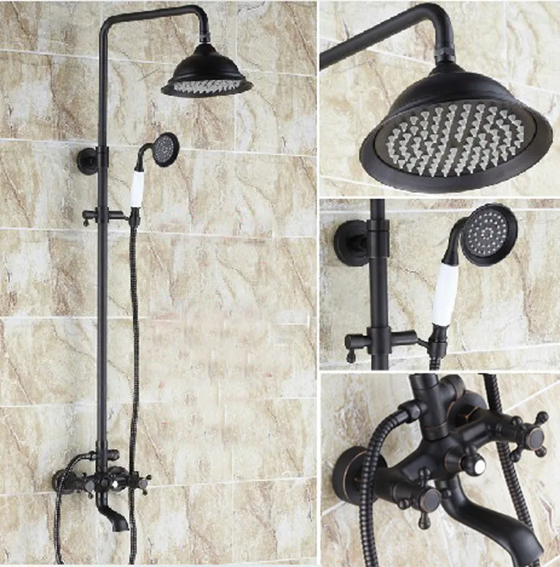 Classical Oil Rubbed Bronze 8" Rain Shower Faucet Column Mixer Tap Set with Handheld | Обустройство дома