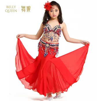 

Children Professional Belly Dancing Clothes 3-piece Oriental Outfit Bra, Belt, Skirt Girls Belly Dance Costume Set for Kids