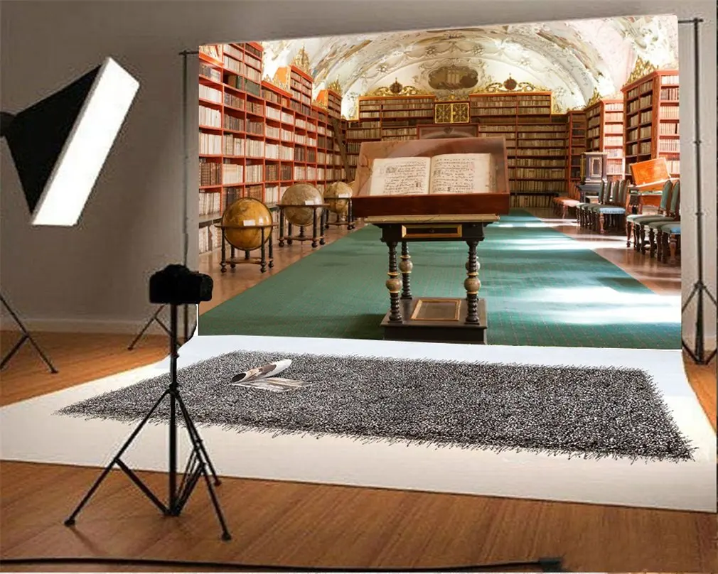 

Photography Backdrop Bookshelf Ancient Library Monastery Vintage Tellurion Magic Books Interior Photo Background