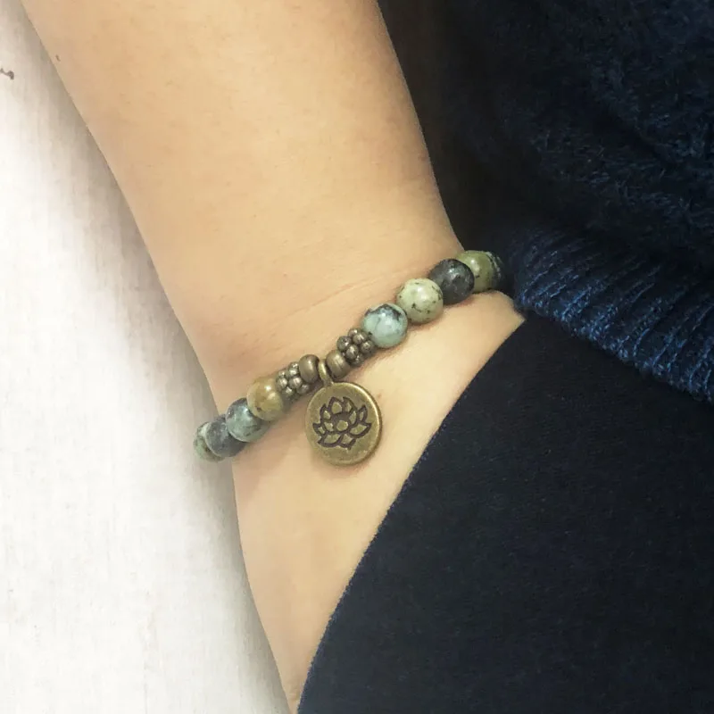 Популярный браслет талисман Om Lotus Buddha мужской из бисера T urquoise натуральный
