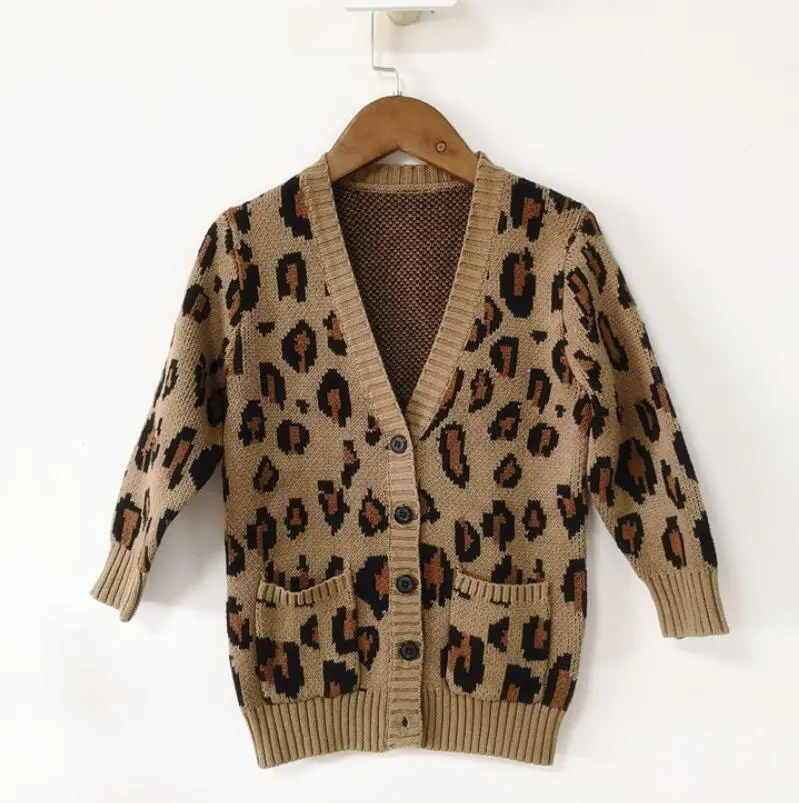 

Retail Baby girl sweater kids children long sleeve leopard long cardigan girl sweater 2-7T sylvia 573296071124