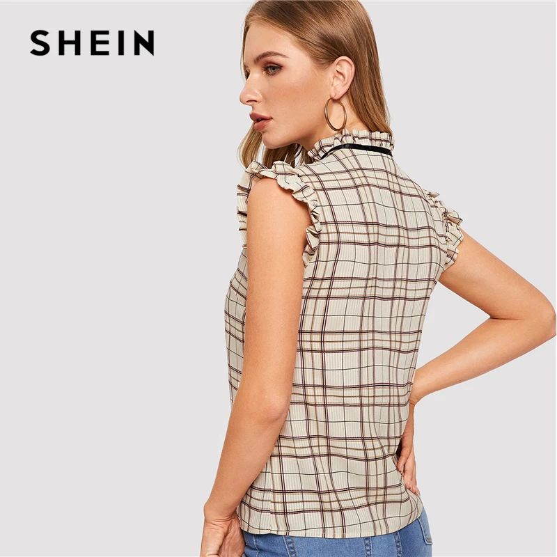 SHEIN Топ В Клетку С Коротким Рукавом Летние Топы Без Рукавов Женская Блузка