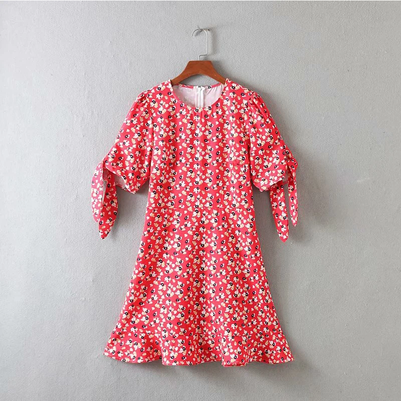 Women's Clothing Dress 2019 Polyester Round Neck Floral Print Dress Ms Summer Street Slim Fit Stylish Temperament Clothing