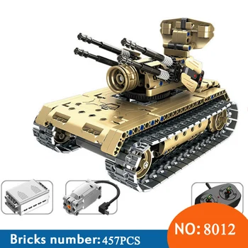

8012 457pcs Technic Military Remote Control RC Self-propelled Anti-aircraft Guns Tank 360 Rotate USB Building Block For Children