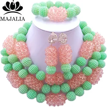 

Majalia Fashion Charming Nigerian Wedding African Jewelry Set Light green and Peach Crystal Necklace Bride Jewelry Sets 3SZ066