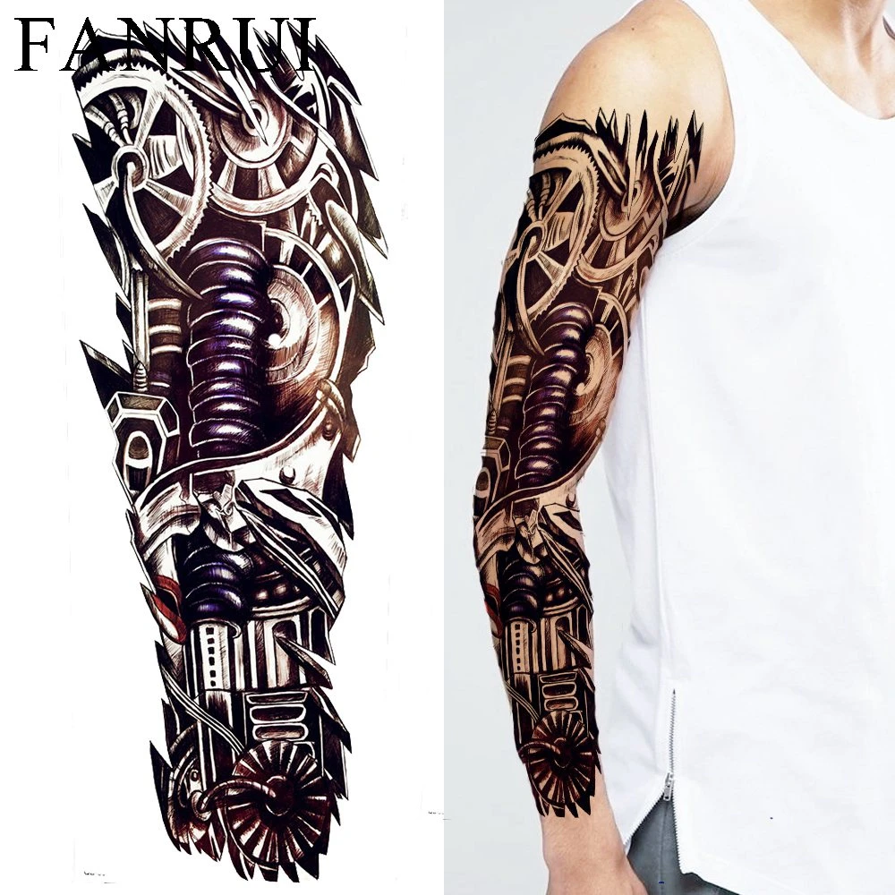 偽のタトゥーステッカー 長い 黒い ロボットの腕 男性と女性のためのパーティー フルショルダー 一時的な メイクアップのヒント 防水機器 Temporary Tattoos Aliexpress