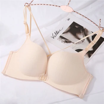 

Fashion Alphabet Wire Free Gentle Bra Sexy Lingerie Breathable Cotton Seamless Push Up Front Buckle Bra