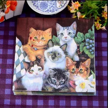 20 stücke Katzen gedruckt Papier Serviette Festliche Party Tissue Serviette Decoupage Hochzeit Party Baby Shower Decor(China)