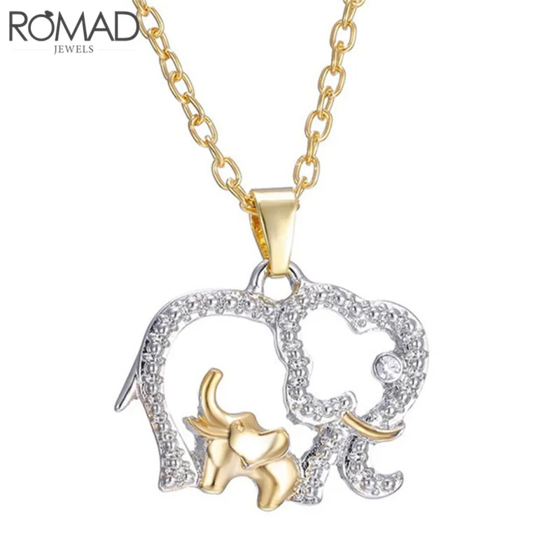

ROMAD Mother'S Day Gift Necklace Women Gold Rhinestone Necklace Crystal Zircon Animal Elephant Pendant Necklaces Mother Baby R2
