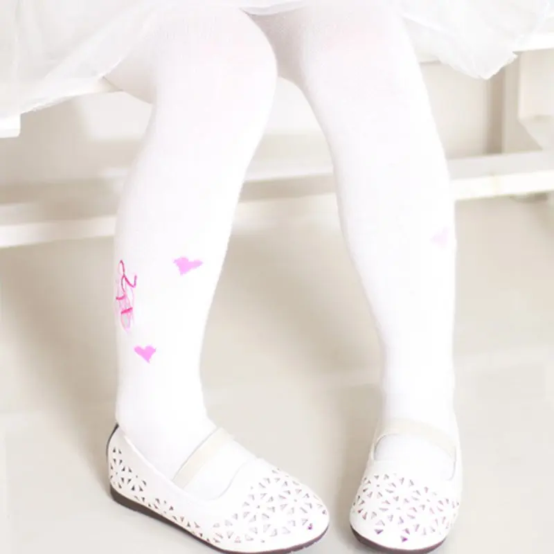 Baby Girl Kid Toddler White / Pink Hosiery Pantyhose Embroidered Ballet