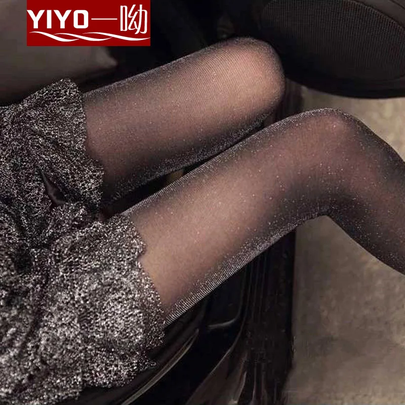 Thin Summer Bright Silk Stockings Pantyhose Black Spring Anti Hook Cored Wire Female Silver Onion Backing Socks Wholesale |