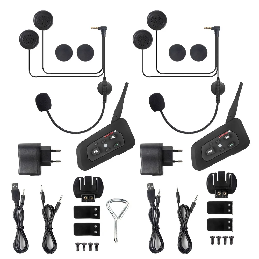 

2PCS intercomunicador Interphone MP3/FM/GPS 1200M Bluetooth intercom Motorcycle Helmet Headsets Intercom 6 riders BT Wireless