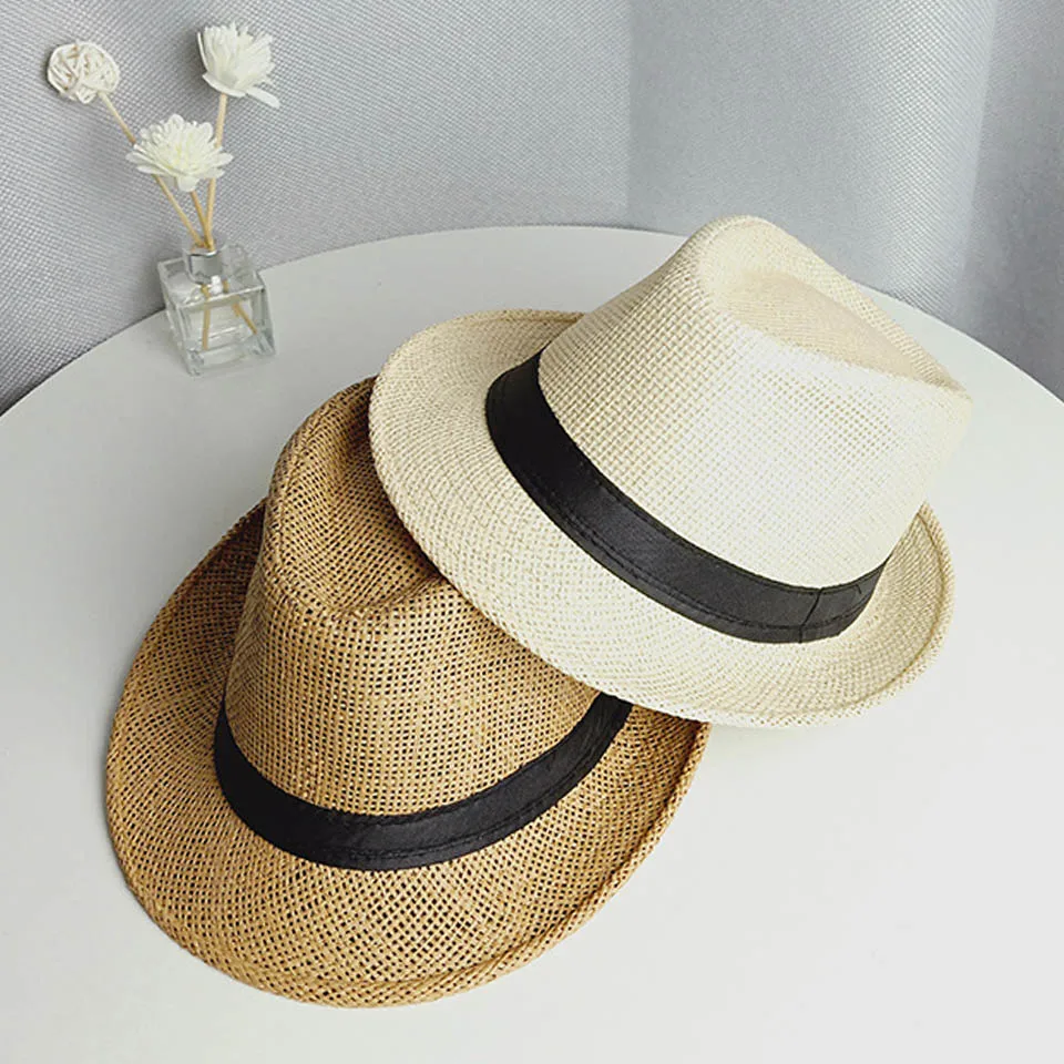 

Adult Unisex Fashion Summer Casual Beach Sun Straw Panama Jazz Hat Cowboy Fedora hat Gangster Cap Women Sunvisor Men Sunhat