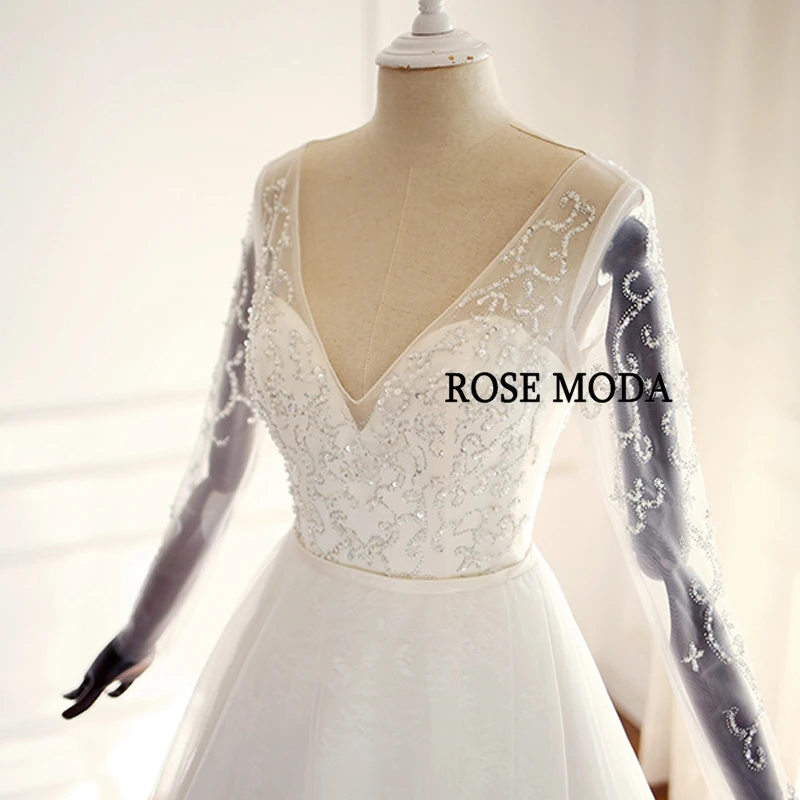 Розовое свадебное платье с длинными рукавами с v-образным вырезом, кружевное свадебное платье es с рукавами и шнуровкой сзади реальные фотографии
