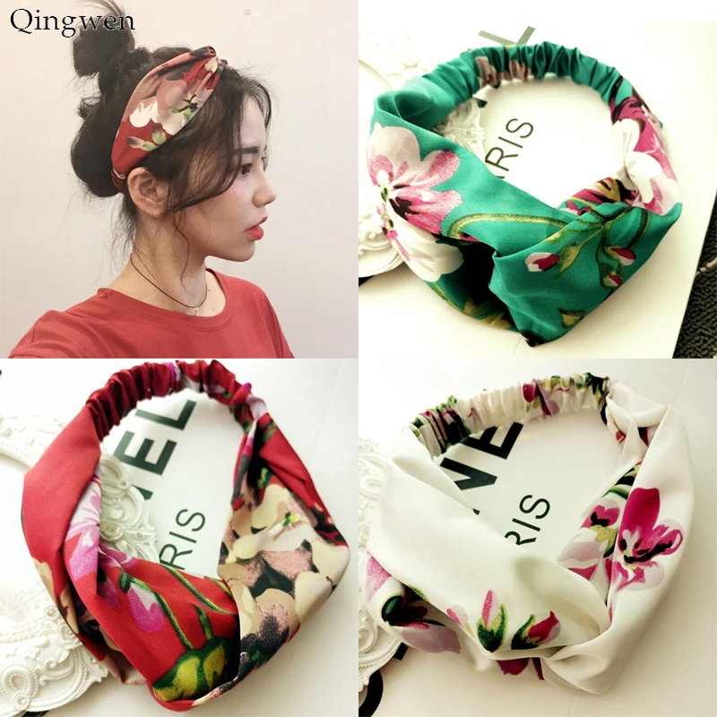 

Qingwen Women Summer Bohemian Hair Bands Print Headbands Retro Cross Turban Bandanas Hair Accessories Headwrap Headwear CE0891