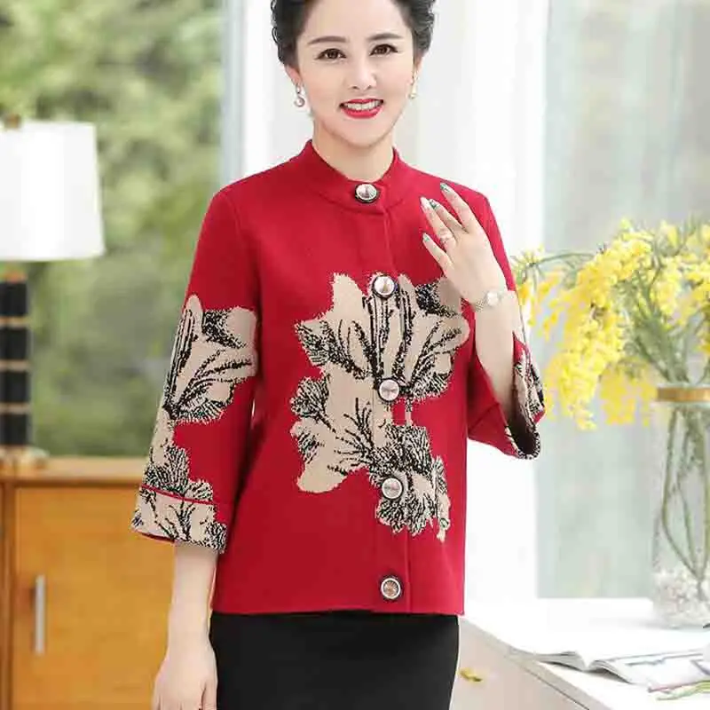 Middle-aged Women Sweater Cardigans Plus size