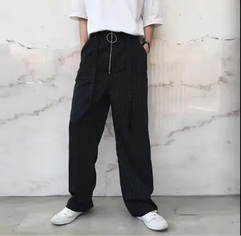 

2018 Korean version of the trend of simple striped casual pants personality stylist fashion trousers nightclub men clothing