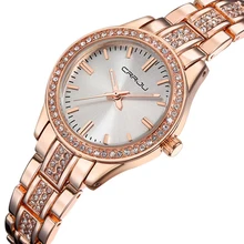 Nouveau Top marque CRRJU montre femmes de luxe robe en acier plein montres Dames de mode casual montre à quartz Rose or tableau Féminin horloge