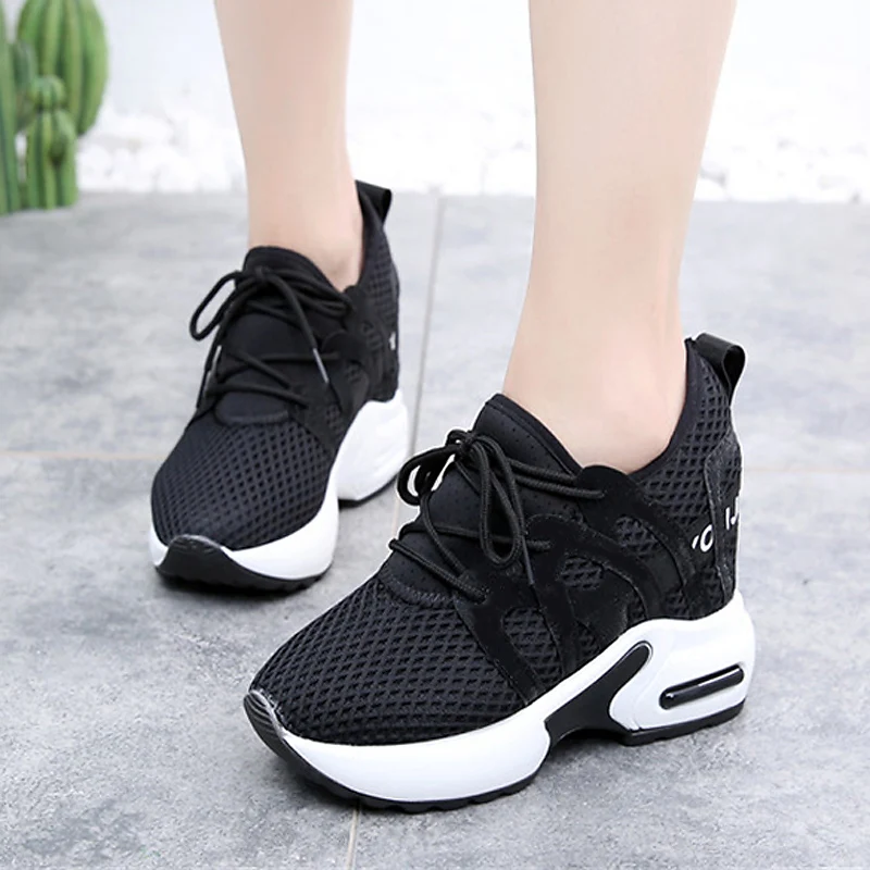 

8cm Hight Increase Women Sneakers Mesh Breathable Chunky Sneakers Elevator Casual Shoes Woman Ladies Creepers Platform Wedges