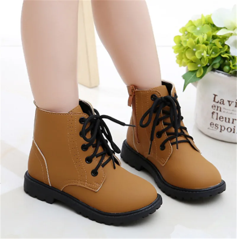 Fashion Girls Boots Martin bota infantil Warm Casual Toddler Kids Boots Solid PU Leather Children Boots For Girls Size 21-37