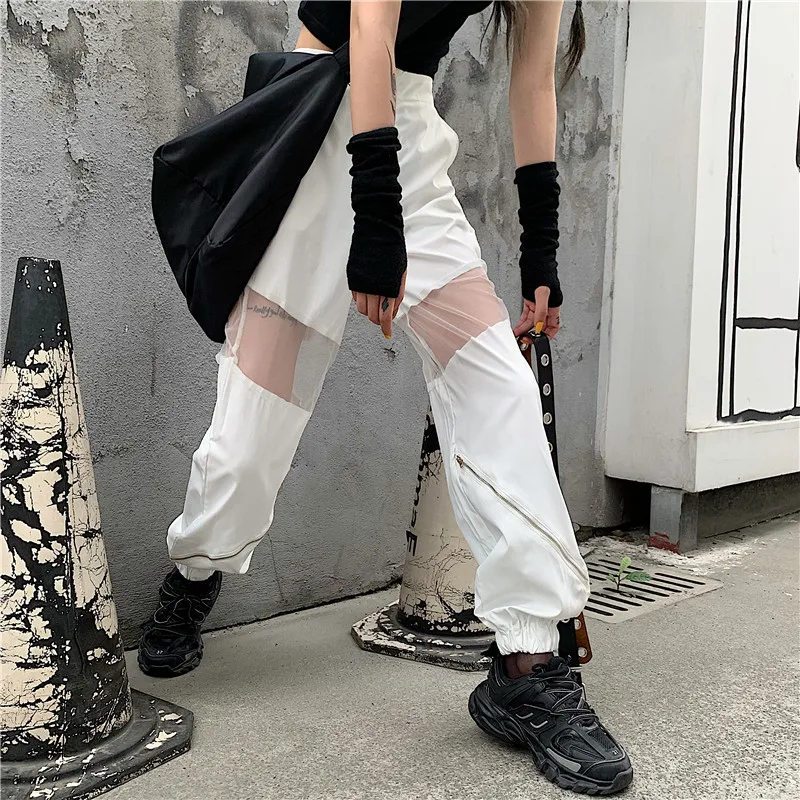 Брюки Harajuku Bf женские сетчатые свободные штаны с завышенной талией Повседневная