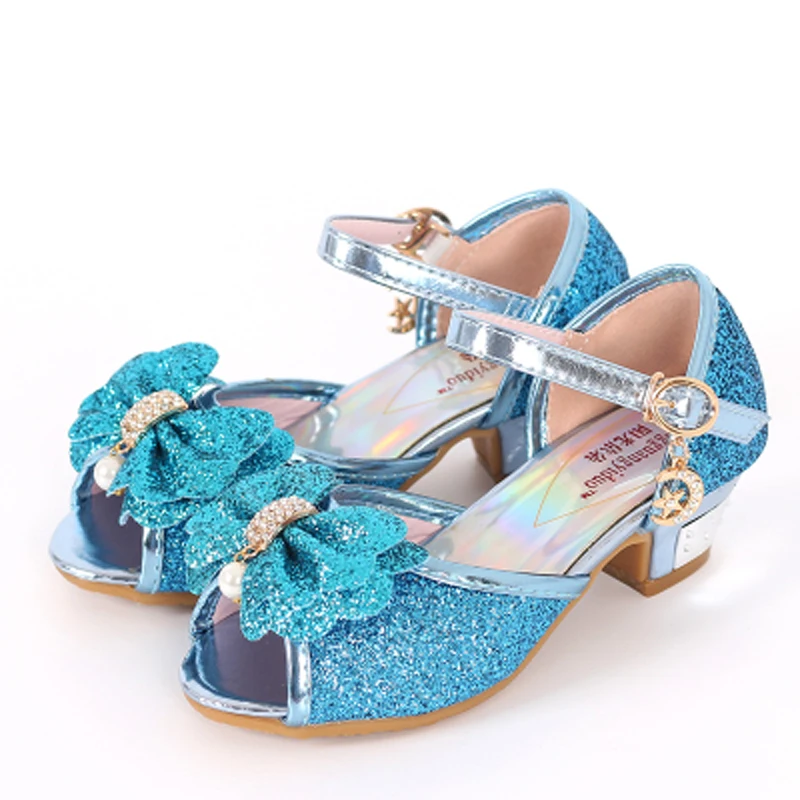 Princess Kids Leather Shoes For Girls Flower Casual Glitter Children High Heel Girls Shoes