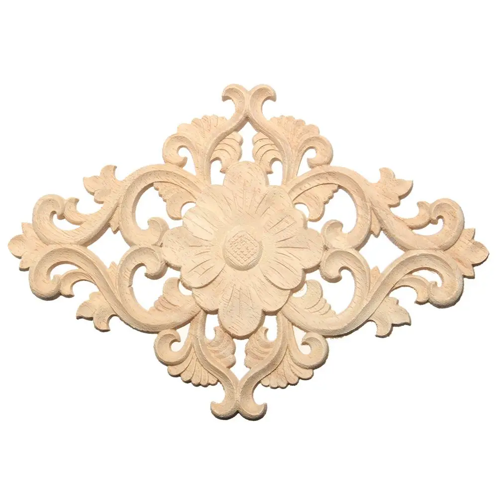 1//4 x Unpainted Wood Carved Long Onlay Applique Wall Door Décor Flower Patterns