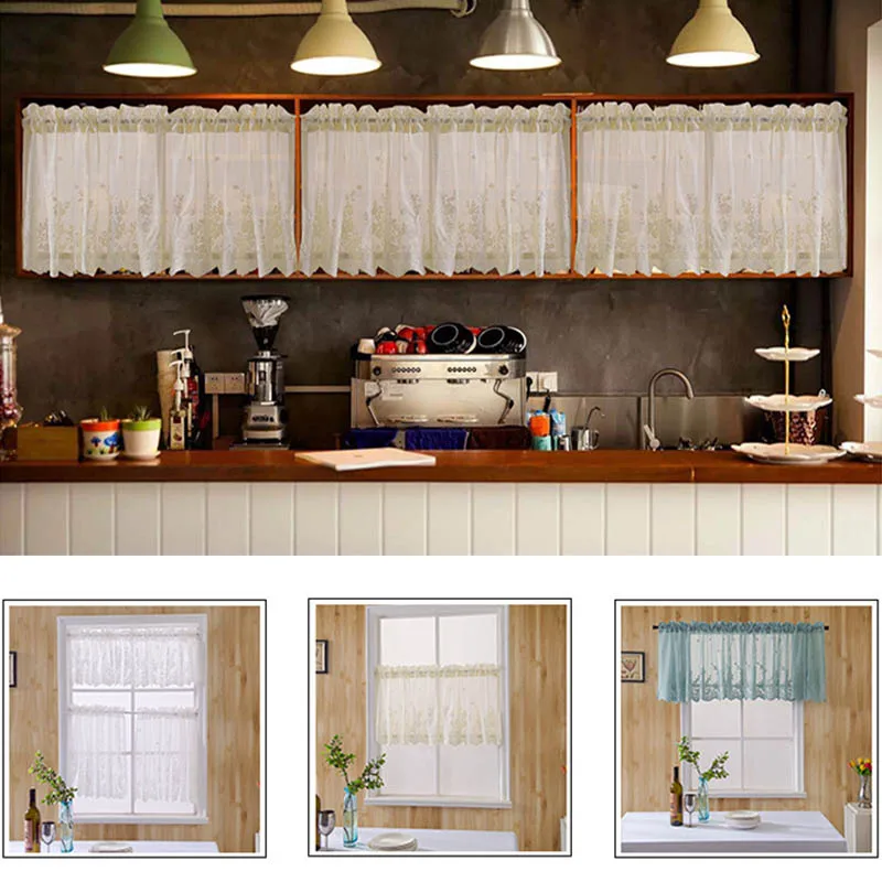 

Coffee Short Curtain Kitchen Cabinet Door Accessories Multifunction Valance Lace Hem Modern Lace Jacquard Bedroom Home Decor