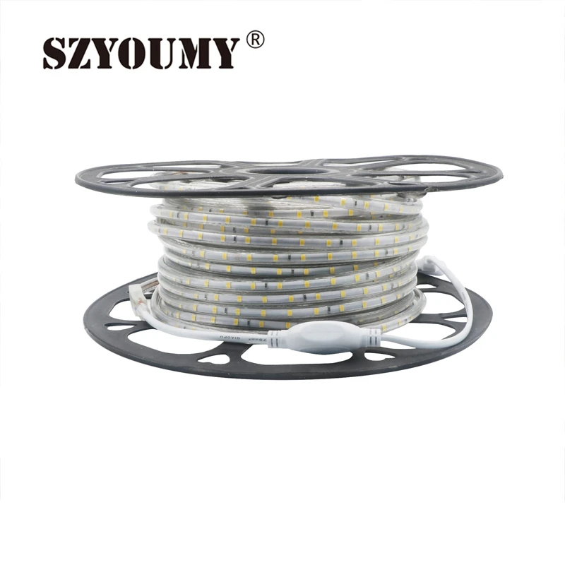 #cheap SZYOUMY AC 220V SMD 2835 LED Strip Light 60leds m IP67 Waterproof Led Flexible Tape Light With Power Plug 50M DHL Free Drop