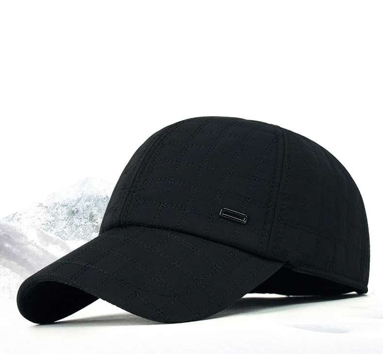 Kagenmo, Мужская зимняя шапка, защита ушей, одноцветная, толстая, хлопковая, теплая, зимняя, бейсбольная кепка Bone, козырек для мужчин