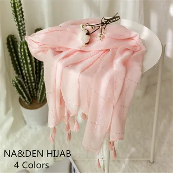 

1PCS hot sell style fashionable sequin cape pure cotton women A lady's plain tassel scarf Muslim women's headscarves fast ship