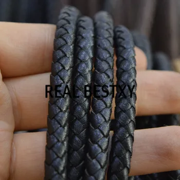 

REAL BESTXY 5m/lot 6mm/black Natural Real Genuine Leather Cord Round Rope String for DIY Necklace Bracelet Jewelry Cord Black