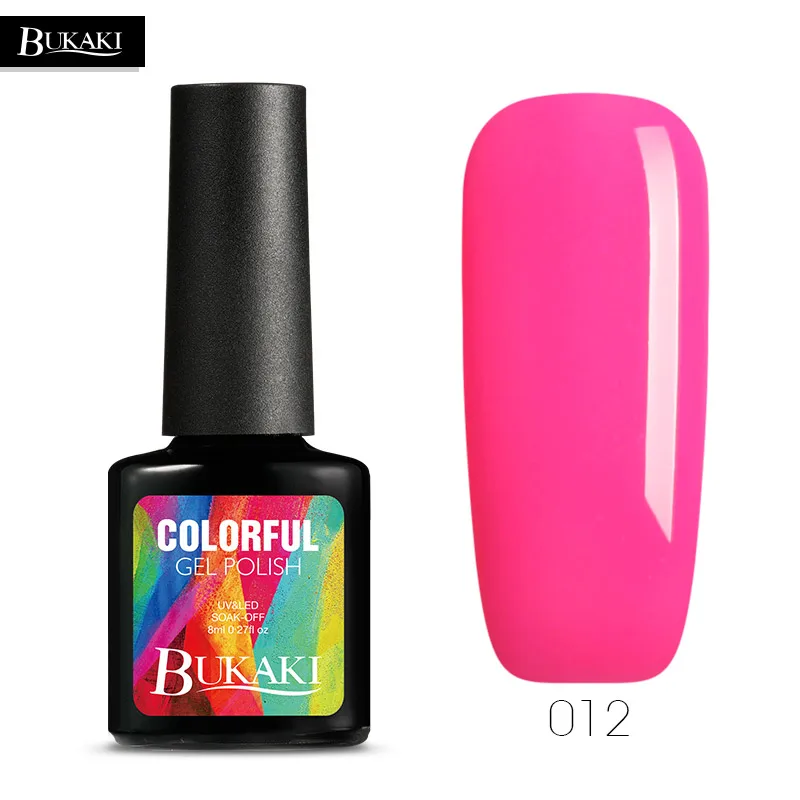 

BUKAKI Rose Red Color Semi Permanent Nail Gel Polish Colorful Colors UV Gel Varnish Soak Off LED UV Primer Gel Nail Art