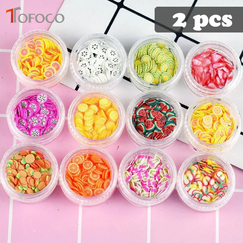 TOFOCO 2 коробки 12 Тип/набор кусочки фруктов наполнитель для украшения ногтей слизи фрукты для детей Lizun DIY аксессуары поставки украшения