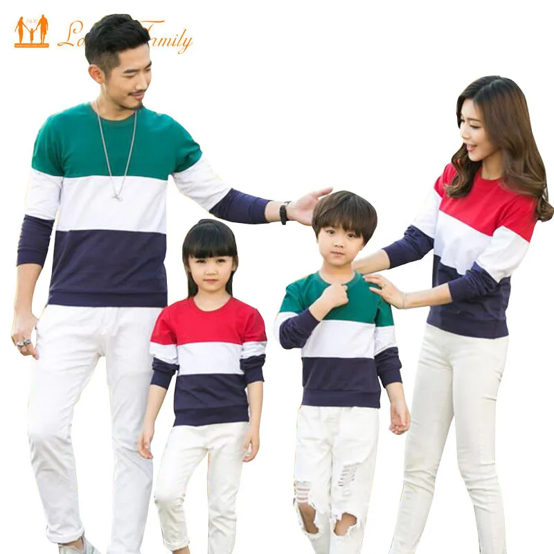 

Family matching clothes Spring Autumn family clothing sets long sleeve Stripe father mother daughter baby girl boy clothes