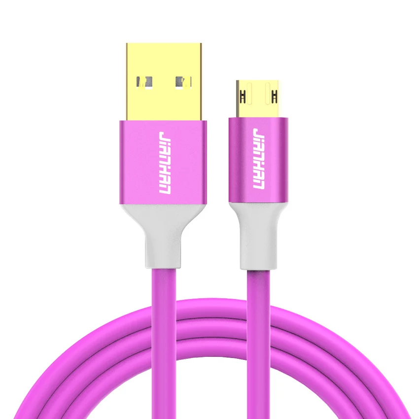 JIANHAN, 2 шт. в упаковке, кабель Micro USB, 1 м, 2 А, быстрое обратимое зарядное устройство, кабель Micro USB для samsung Galaxy S7, Xiaomi Redmi 4, Android - Цвет: Purple