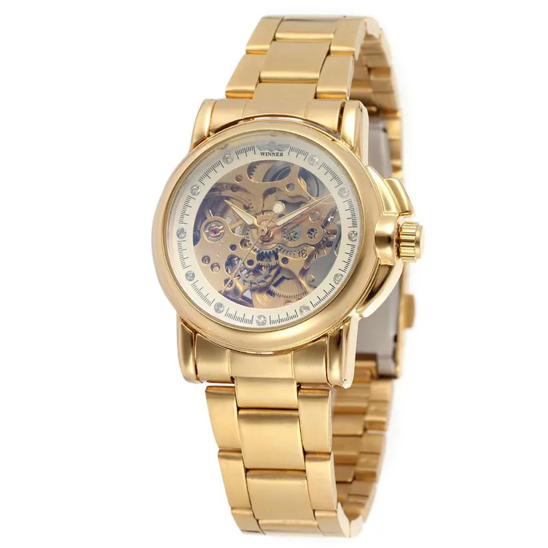 Женские часы WINNER, классические часы со стразами, женские роскошные Брендовые Часы скелетоны, автоматические механические Женские часы, 0304