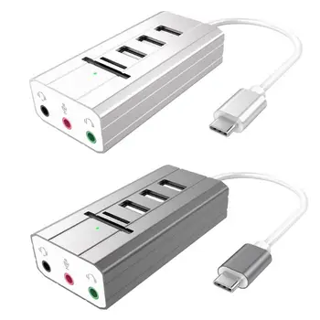 

Multi Ports Splitter USB-C Type-C Hub to 3 Port USB 2.0 + Headphone + Mic Ports Multi-Function Concentrator Sound Card