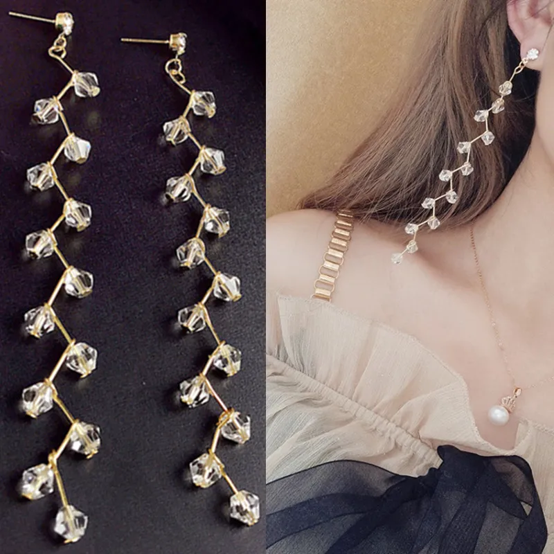 

2019 Hot New Fashion Black White Crystal Beaded Brincos DIY Pure Hand-Made Long Statement Tassel Drop Earrings Women Jewelry
