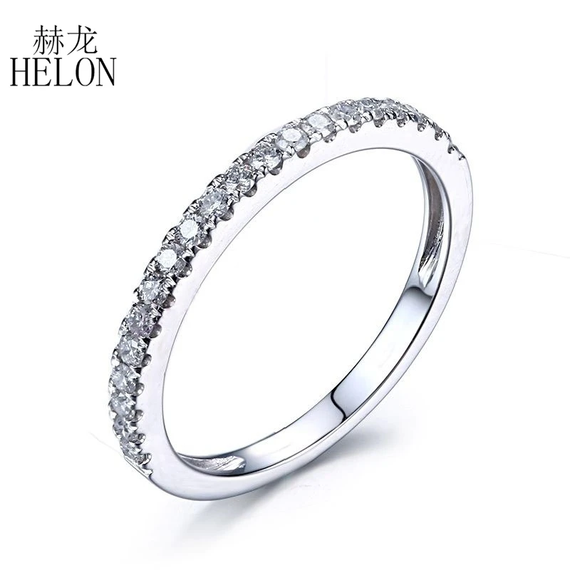 

HELON Solid 14K White Gold Pave Full Cut SI/H Natural Diamonds Engagement Wedding Band Women's Diamonds Jewelry Ring