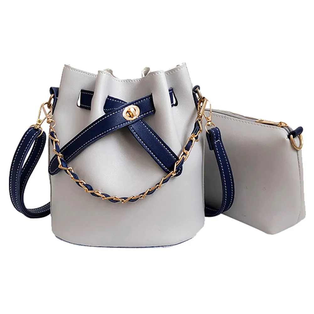 Women Luxury 2019 PU Leather Solid Color Crossbody Bag Single Shoulder Bucket Bags Hasp Pure ...