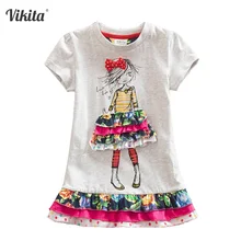 VIKITA/летнее платье для девочек; хлопковые платья с короткими рукавами для девочек; детское платье принцессы с рисунком единорога; детское платье для девочек